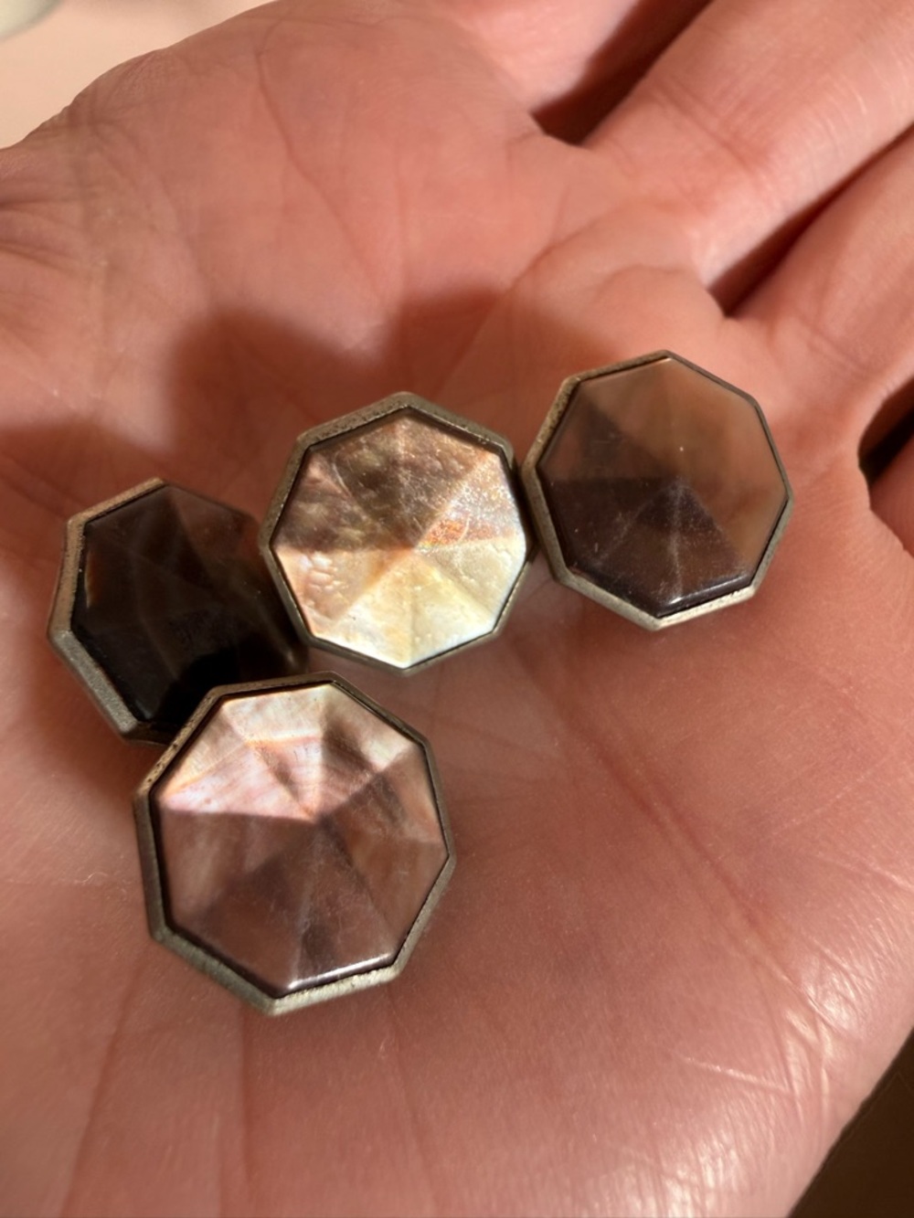 Vintage abalone shell art deco geometric octagon silver metal cufflink